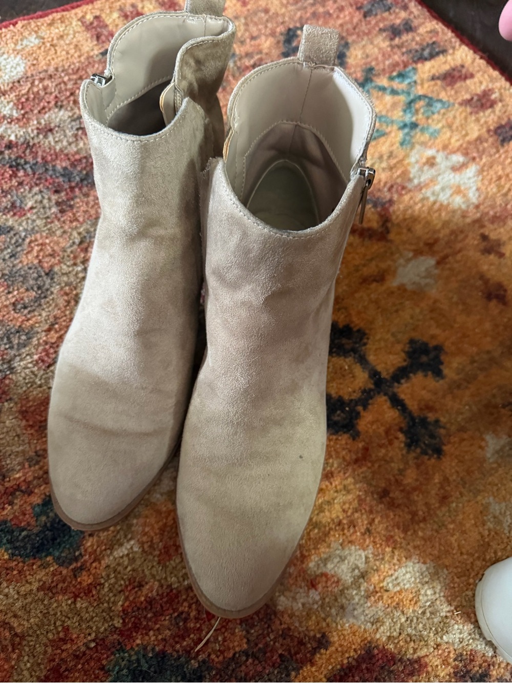 Suede Ankle Boots in Beige - Sleek Women's Zip Booties